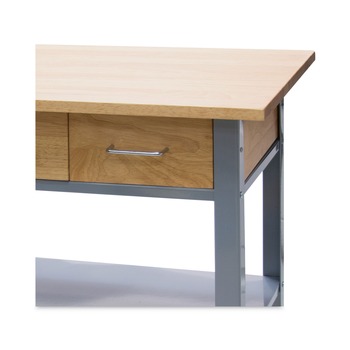  | Vertiflex VF53039 3 Shelves 3 Drawers 35.5 in. x 19.75 in. x 34.25 in. Wood Countertop Serving Cart - Oak/Gray