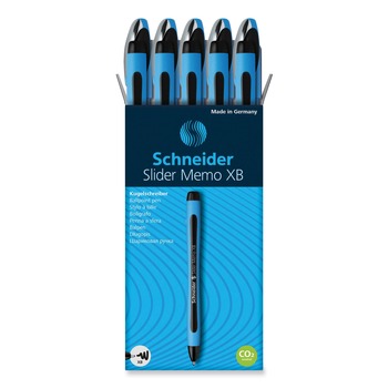  | Schneider 150201 Slider Memo XB Extra-Bold 1.4 millimeter Stick Ballpoint Pen - Black Ink/Black/Light Blue Barrel (10/Box)