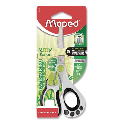 Arts & Crafts Supplies | Maped Helix 470249US Kidy 5.41 in. Long 2 in. Cut Length Spring-Assisted Educational Rounded Tip Scissors - Straight White/Black Handle image number 0