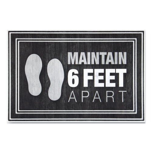 Floor Mats | Apache Mills 3984528772X3 24 in. x 36 in. Maintain 6 Feet Apart Message Floor Mats - Charcoal image number 0