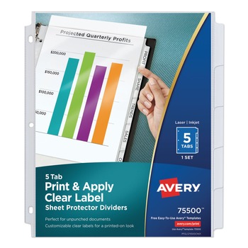 JUST LAUNCHED | Avery 75500 Print and Apply Index Maker 11 in. x 8.5 in. Clear Label Sheet Protector Dividers with 5 White Tabs (1/Set)