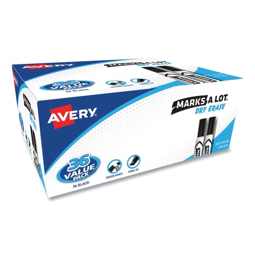 Washable Markers | Avery 98207 MARKS A LOT Broad Chisel Tip Desk-Style Dry Eraser Markers - Black (36/Pack) image number 0