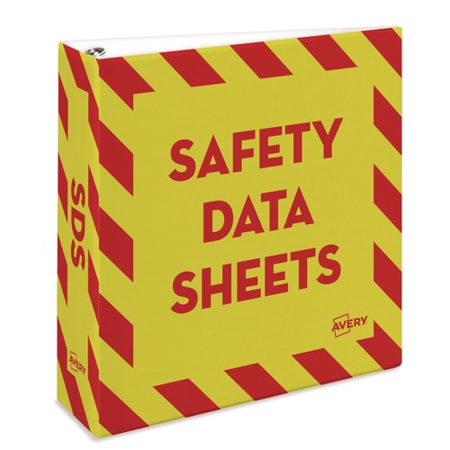 Binders | Avery 18952 11 in. x 8.5 in. 3 in. Capacity 3-Rings Heavy-Duty Preprinted Safety Data Sheet Binder - Yellow/Red image number 0
