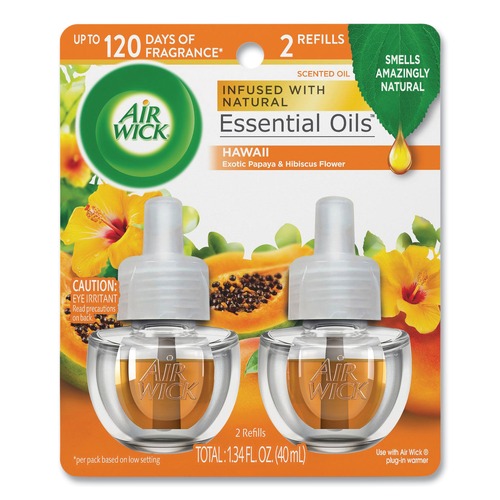 Odor Control | Air Wick 62338-85175 0.67 oz Scented Oil Twin Refill - Hawai'i Exotic Papaya/Hibiscus Flower (2/Pack) image number 0
