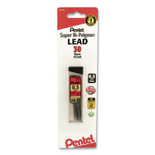 Pencils | Pentel C25-HB 0.5 mm Super Hi-Polymer HB Lead Refills - Black (30/Pack) image number 0