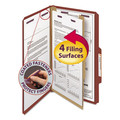 File Folders | Smead 18775 Four SafeSHIELD Fasteners 2/5-Cut Tabs 1 Divider Legal Size Pressboard Classification Folders - Red (10/Box) image number 3