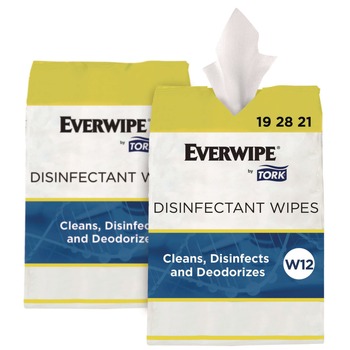 HAND WIPES | Tork 192821 1-Ply 8 x 6 Disinfectant Wipe Jumbo Rolls - Lemon/White (2/Carton)