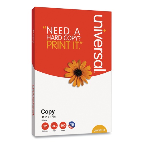 Copy & Printer Paper | Universal UNV28110RM 11 in. x 17 in. 92 Bright 20 lbs. Bond Weight Copy Paper - White (500/Ream) image number 0