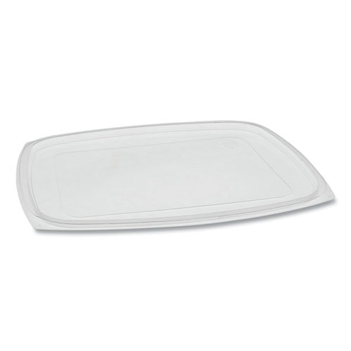 Food Trays, Containers, and Lids | Pactiv Corp. YCI853000000 9 in. x 7.38 in. x 0.19 in., Deli Container Lid, Flat Lid For 3-Compartment 48/64 oz. Containers - Clear (220/Carton) image number 0
