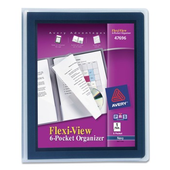 Avery 47696 150-Sheet Capacity 11 in. x 8.5 in. Flexi-View Six-Pocket Polypropylene Organizer - Translucent/Navy