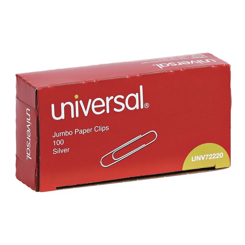 Paper Clips | Universal A7072220 Smooth Paper Clips - Jumbo, Silver (100/Box, 10 Boxes/Pack) image number 0