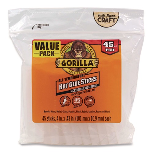 Back to School Sale | Gorilla Glue 3034502 0.43 in. x 4 in. Hot Glue Sticks - Dries Clear (45/Pack) image number 0