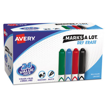 Avery 29860 Medium Chisel Tip Pen-Style MARKS A LOT Dry Erase Marker Value Pack - Assorted Colors (24/Pack)