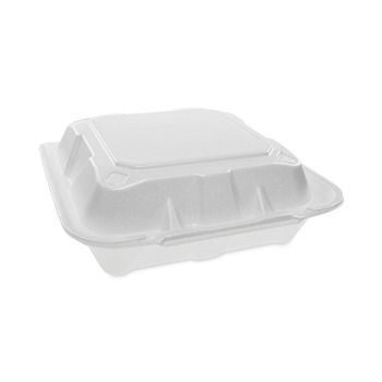Pactiv Corp. YTD188010000 8.42 in. x 8.15 x 3 in. Foam Hinged Lid Containers Dual Tab Lock - White (150/Carton)