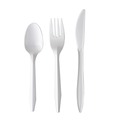 Cutlery | Boardwalk BWK3KITWHPS 3-Piece Mediumweight Fork/Knife/Teaspoon Cutlery Kit - White (250/Carton) image number 0