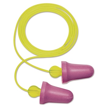 3M P2001 No-Touch 29 dB NRR Corded Push-to-Fit Single-Use Earplugs - Purple/Yellow (100/Box)