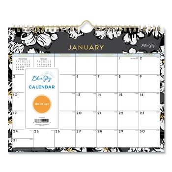 PRODUCTS | Blue Sky 116052 11 in. x 8.75 in. 12-Month (Jan-Dec 2026) Baccara Dark Wall Calendar - White/Black/Gold Sheets