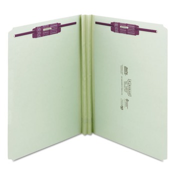 Smead 14910 Recycled Pressboard Fastener Folders with Straight Tabs - Letter, Gray/Green (25/Box)