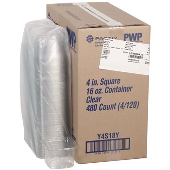 Pactiv Corp. 4S18Y 16 oz 4 x 4 x 3 PET Plastic Square Container - Clear (480/Carton)