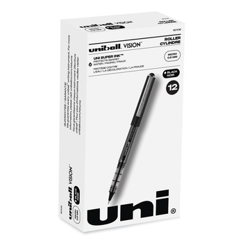 uni-ball 60106 VISION Extra-Fine 0.5 mm Stick Roller Ball Pen - Black Ink Gray/Black/Clear Barrel (1-Dozen)