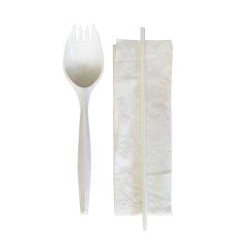 Boardwalk BWKSCHOOLKITPP 5.31 in. Mediumweight Plastic School Cutlery Napkin/Spork/Straw Kit - White (1000/Carton)