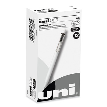 uni-ball 70362 uniONE 0.7 mm Retractable Gel Pen - Black Ink/White/Black Barrel/Medium (1-Dozen)