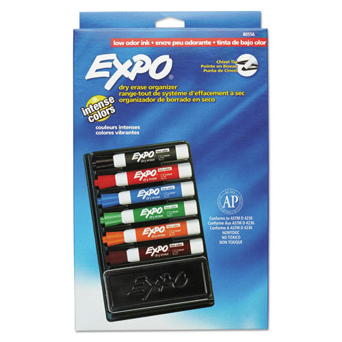 Washable Markers | EXPO 80556A Broad Chisel Tip Low-Odor Dry Erase Marker and Organizer Kit - Assorted Colors (6/Set) image number 0