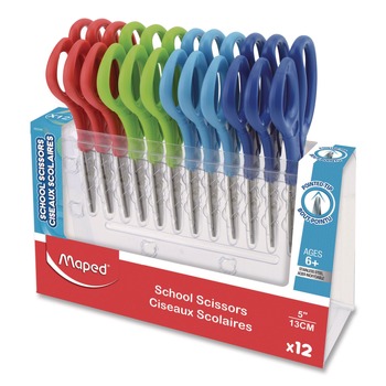  | Maped Helix 480249 Essential 5.35 in. Long 2 in. Cut Length Pointed Tip School Scissors - Assorted Colors (1-Dozen)
