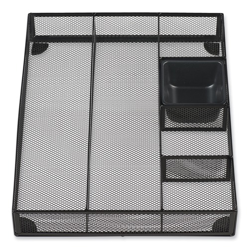 Desktop Organizers | Universal UNV20021 15 in. x 11.88 in. x 2.5 in. 6 Compartments Metal Mesh Drawer Organizer - Black image number 0
