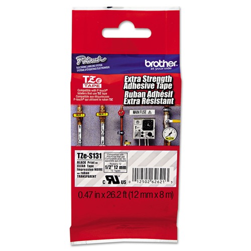 Labels | Brother P-Touch TZES131 0.47 in. x 26.2 ft. TZe Standard Adhesive Laminated Labeling Tape - Black on Clear image number 0