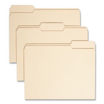 Smead 10339 1/3-Cut Assorted Tabs 0.75 in. Expansion 100% Recycled Manila Top Tab File Folders - Letter Size, Manila (100/Box)