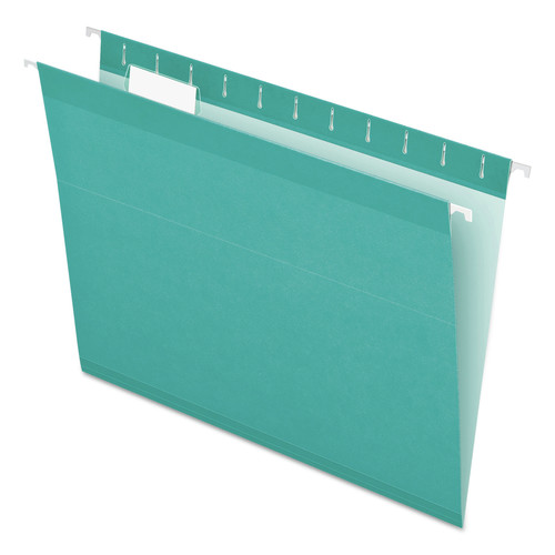 File Folders | Pendaflex 04152 1/5 AQU 1/5-Cut Tabs Colored Reinforced Hanging Folders - Letter Size/Aqua (25/Box) image number 0