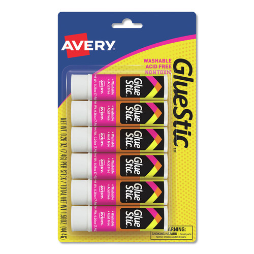 Adhesives & Glues | Avery 98095 0.26 oz. Permanent Glue Stick Value Pack - Applies White/Dries Clear (6/Pack) image number 0