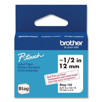 Brother P-Touch BTAG132 0.47 in. x 13.1 ft. Genuine P-Touch BTAG Label Tapes - Red on Clear