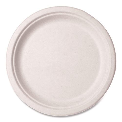Bowls and Plates | Vegware VW-P005NFA 10 in. Diameter Nourish Molded Compostable Fiber Plate Tableware - White (500/Carton) image number 0