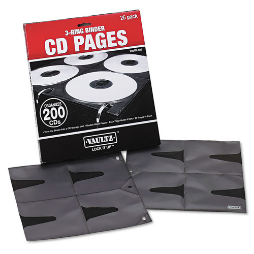 File Folders | Vaultz VZ01401 8 Disc Capacity Two-Sided CD Refill Pages for Three-Ring Binder - Clear/Black (25/Pack) image number 0