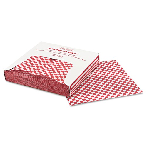  | Bagcraft P057700 12 x 12 Grease-Resistant Paper Wraps and Liners - Red Check (5000/Carton) image number 0