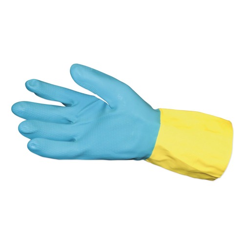 Disposable Gloves | Impact IMP 8433L Flocked Lined Powder-Free Neoprene Over Latex Gloves - Large, Blue/Yellow (1 Dozen) image number 0