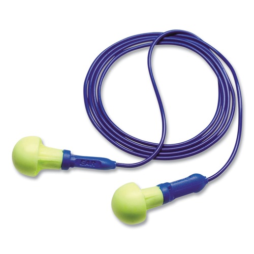Safety & First Aid | 3M 318-3000 E-A-R Push-Ins Metal Detectable Single-Use Corded Earplugs - Blue/Yellow (200 Pairs/Box) image number 0