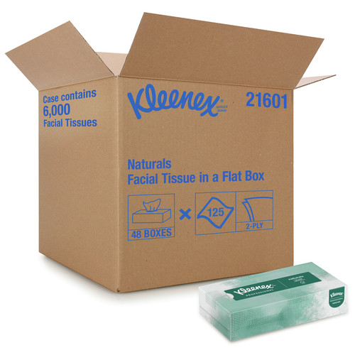 Tissues | Kleenex 21601 Naturals 2-Ply Flat Box 8.3 in. x 7.8 in. Facial Tissues - White (48 Boxes/Carton, 125 Sheets/Box) image number 0
