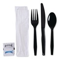 Cutlery | Boardwalk BWKFKTNSMWPSBLA Mediumweight Fork/Knife/Napkin/Pepper/Salt/Spoon 6-Piece Plastic Cutlery Kit - Black (250/Carton) image number 2