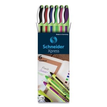 Schneider 190086 Xpress Fineliner Fine 0.8 millimeter Stick Porous Point Pen - Assorted Ink and Barrel Colors (6/Pack)