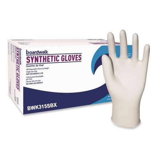 Disposable Gloves | Boardwalk BWK315SBX 4 mil 9.5 in. Long Powder-Free Synthetic Vinyl Gloves - Small, Beige (100/Box) image number 0