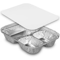 Food Trays, Containers, and Lids | Handi-Foil 2045-00-500 6.38 in. x 1.47 in. x 8 in. 24 oz. 3-Compartment Oblong Aluminum Food Container - Silver (500/Carton) image number 2