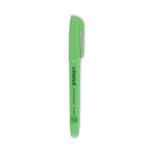 Highlighters | Universal UNV08852 Chisel Tip Pocket Highlighters - Fluorescent Green (1 Dozen) image number 0