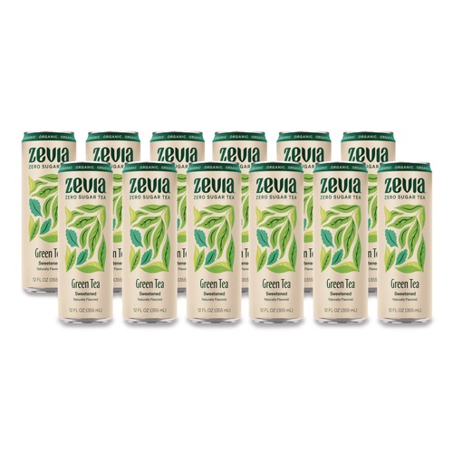 Beverages & Drink Mixes | Zevia 01706-12 12 oz Can Zero Sugar Naturally Sweetened Green Tea (12/Carton) image number 0