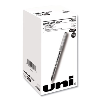 uni-ball 1921066 VISION Fine 0.7 mm Stick Roller Ball Pen - Black Ink Silver/Black/Clear Barrel (36/Pack)