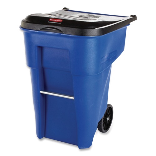 Trash & Waste Bins | Rubbermaid Commercial FG9W2700BLUE Brute 50 Gallon Square Plastic Rollout Container - Blue image number 0