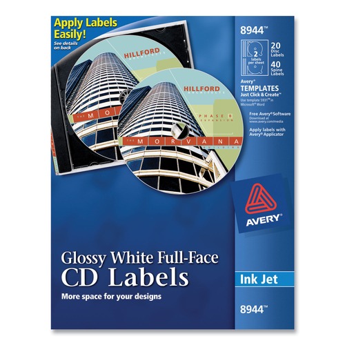 Labels | Avery 08944 Full Face CD Labels - Glossy White (20/Pack) image number 0