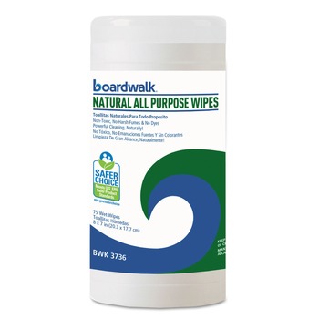 CLEANERS AND CHEMICALS | Boardwalk BWK4736EA Unscented 7 in. x 8 in. Natural All Purpose Wipes (75/Canister)
